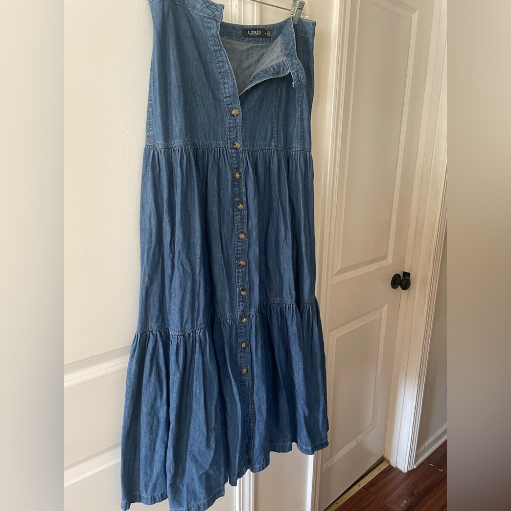 Blue denim Ralph Lauren Maxi skirt, size 8.